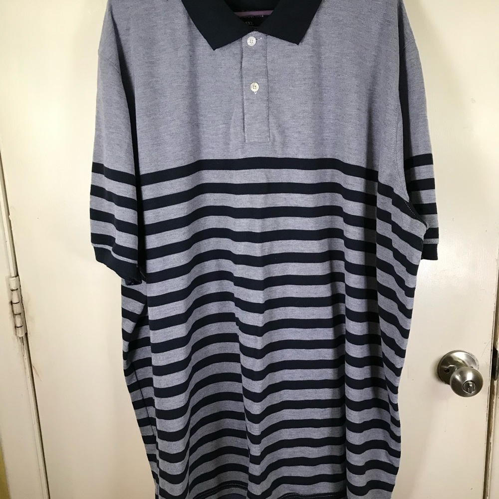 Harbor Bay Gray and Black Striped Polo Shirt